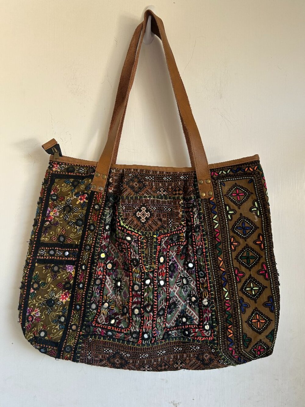 Embellished Tote Bag with Leather Straps